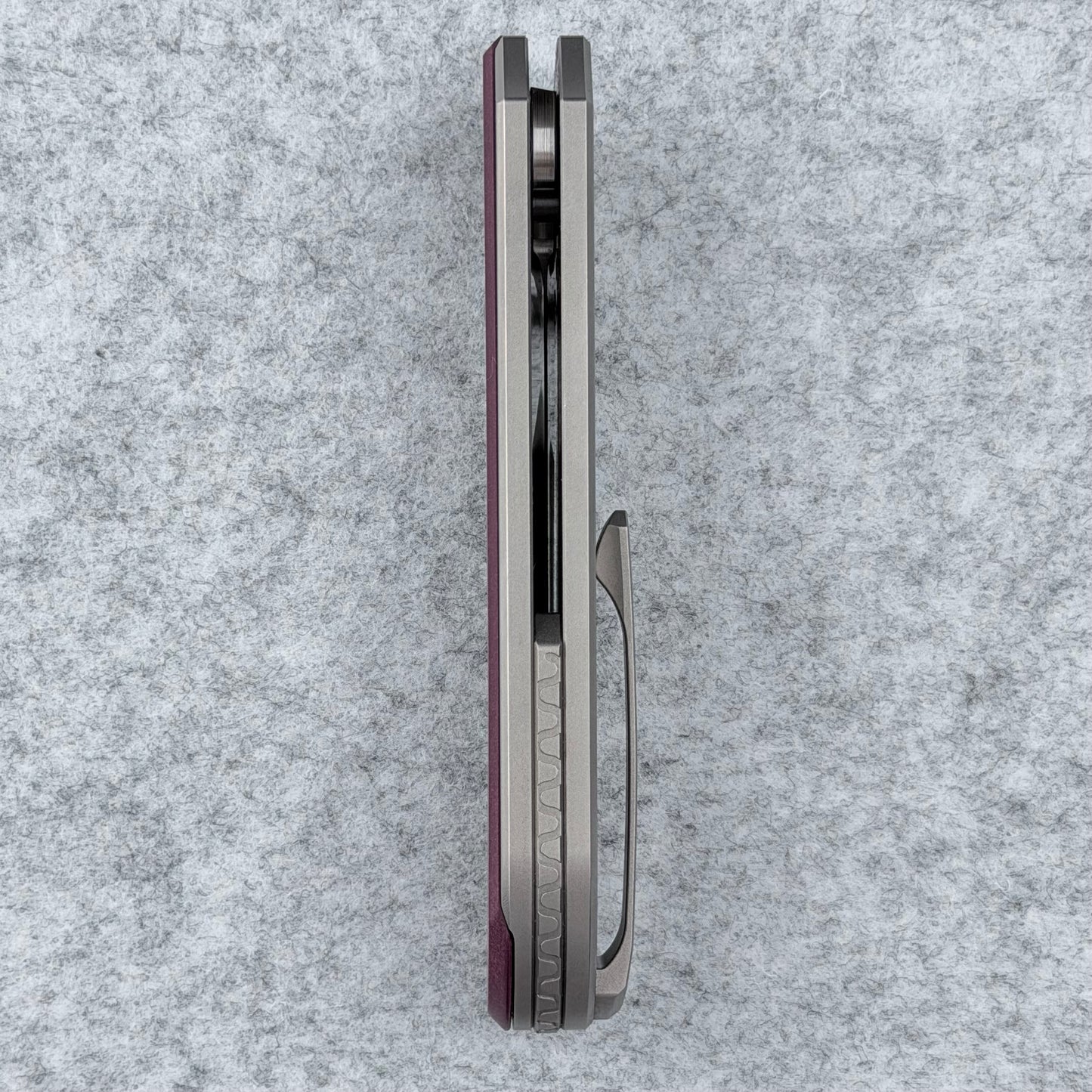 Saga - Satin S90V & B170 Zirc Ceramic Blasted Titanium w/ Richlite® Red Stone