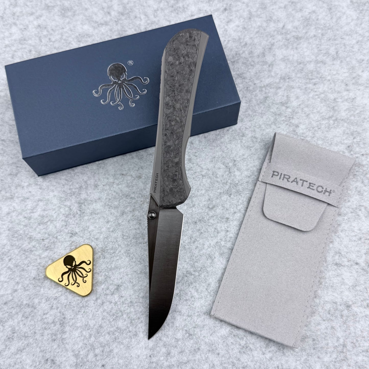 Saga - Satin DLC S90V & 180-grit Bead Blasted Titanium w/ Shred Carbon Fiber