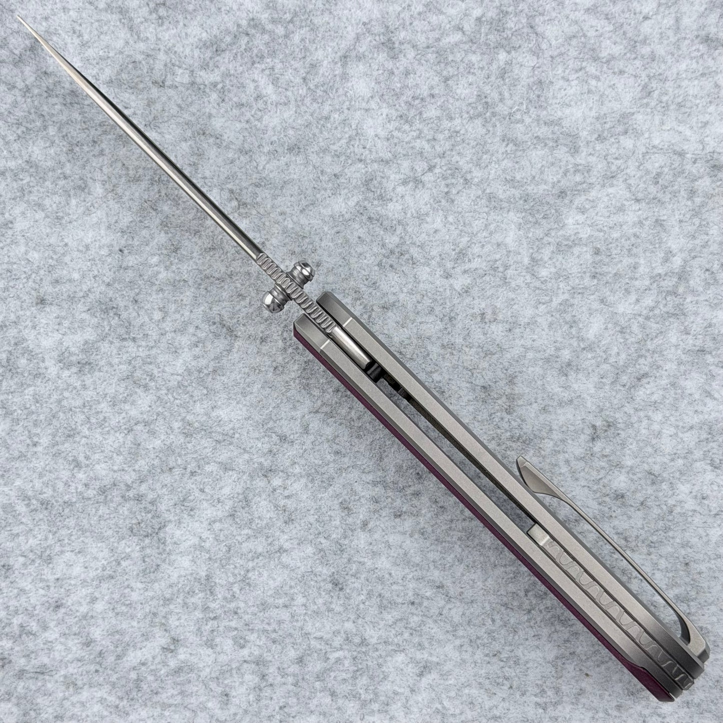 Saga - Satin S90V & B170 Zirc Ceramic Blasted Titanium w/ Richlite® Red Stone