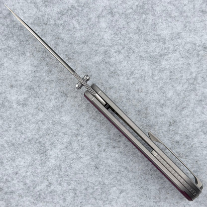 Saga - Satin S90V & B170 Zirc Ceramic Blasted Titanium w/ Richlite® Red Stone