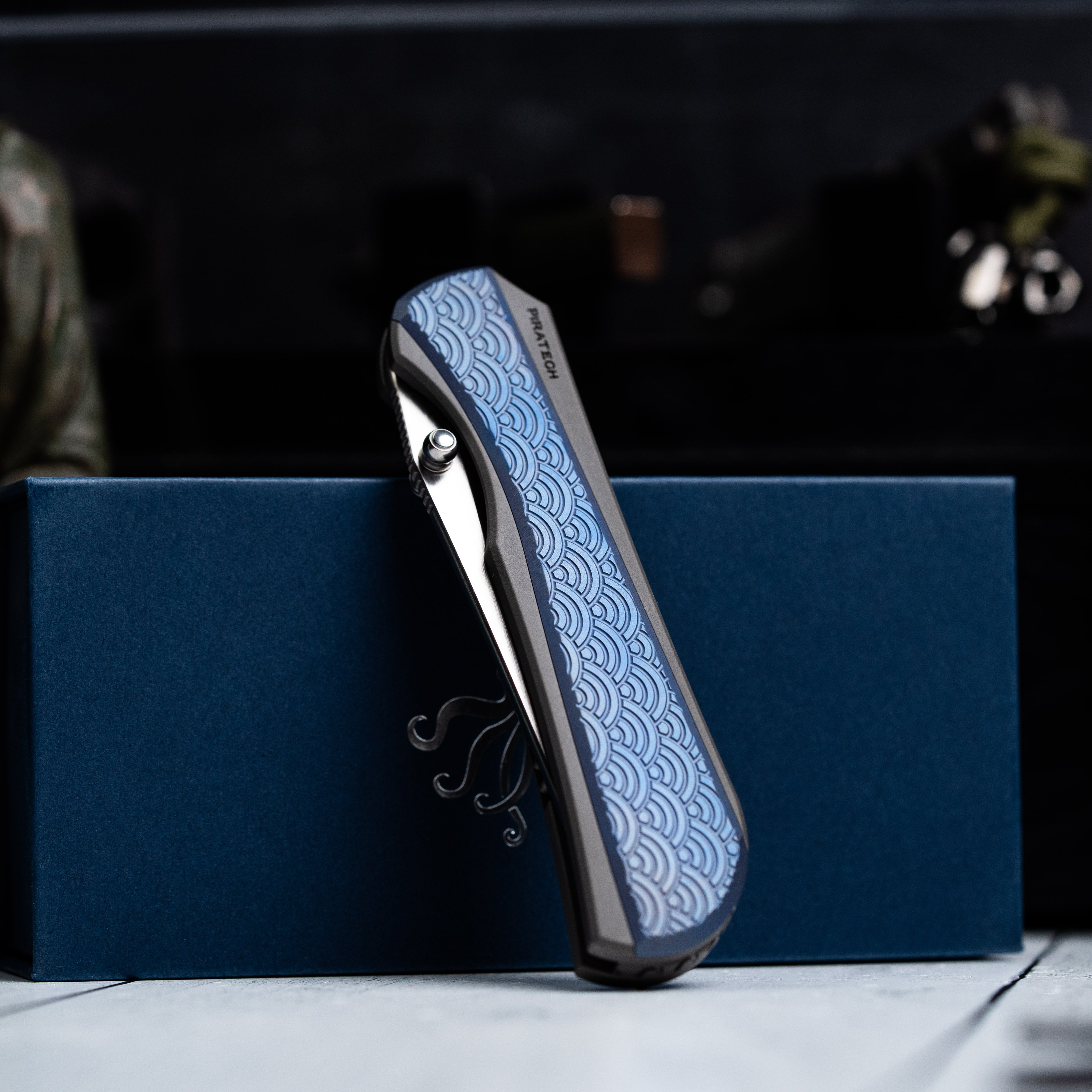 Piratech x URBAN Saga - Satin S90V & Bead Blast Titanium w/ Blue