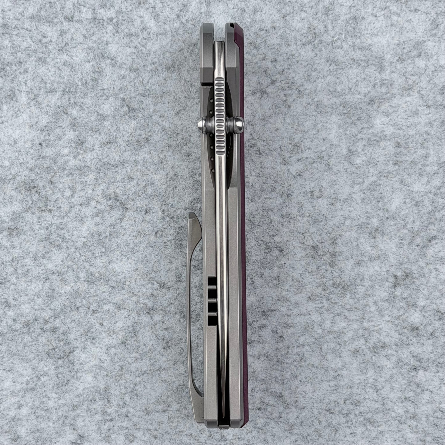 Saga - Satin S90V & B170 Zirc Ceramic Blasted Titanium w/ Richlite® Red Stone