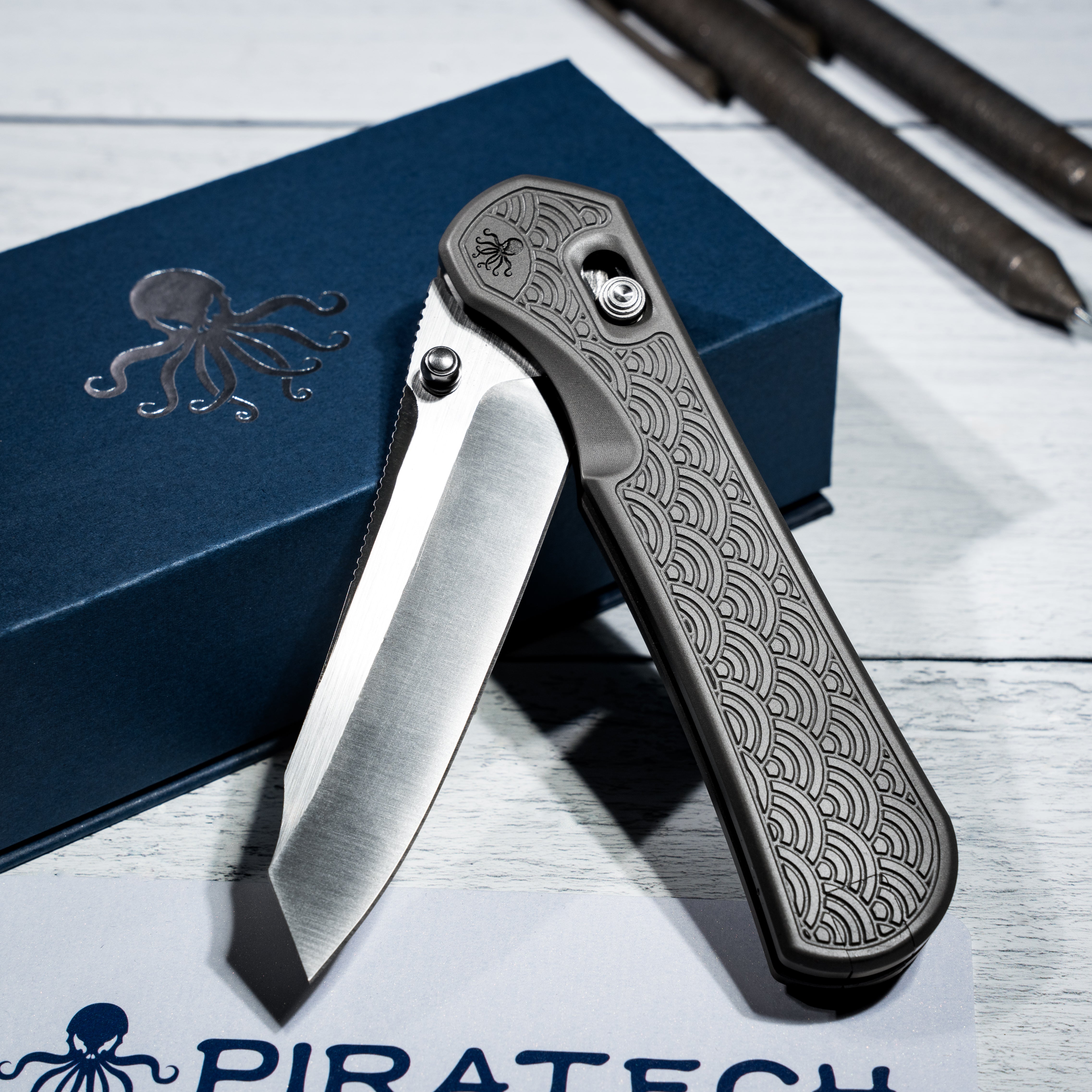 Piratech® x Urban Tsunami | Satin S90V w/ Bead Blast Titanium Seigaiha