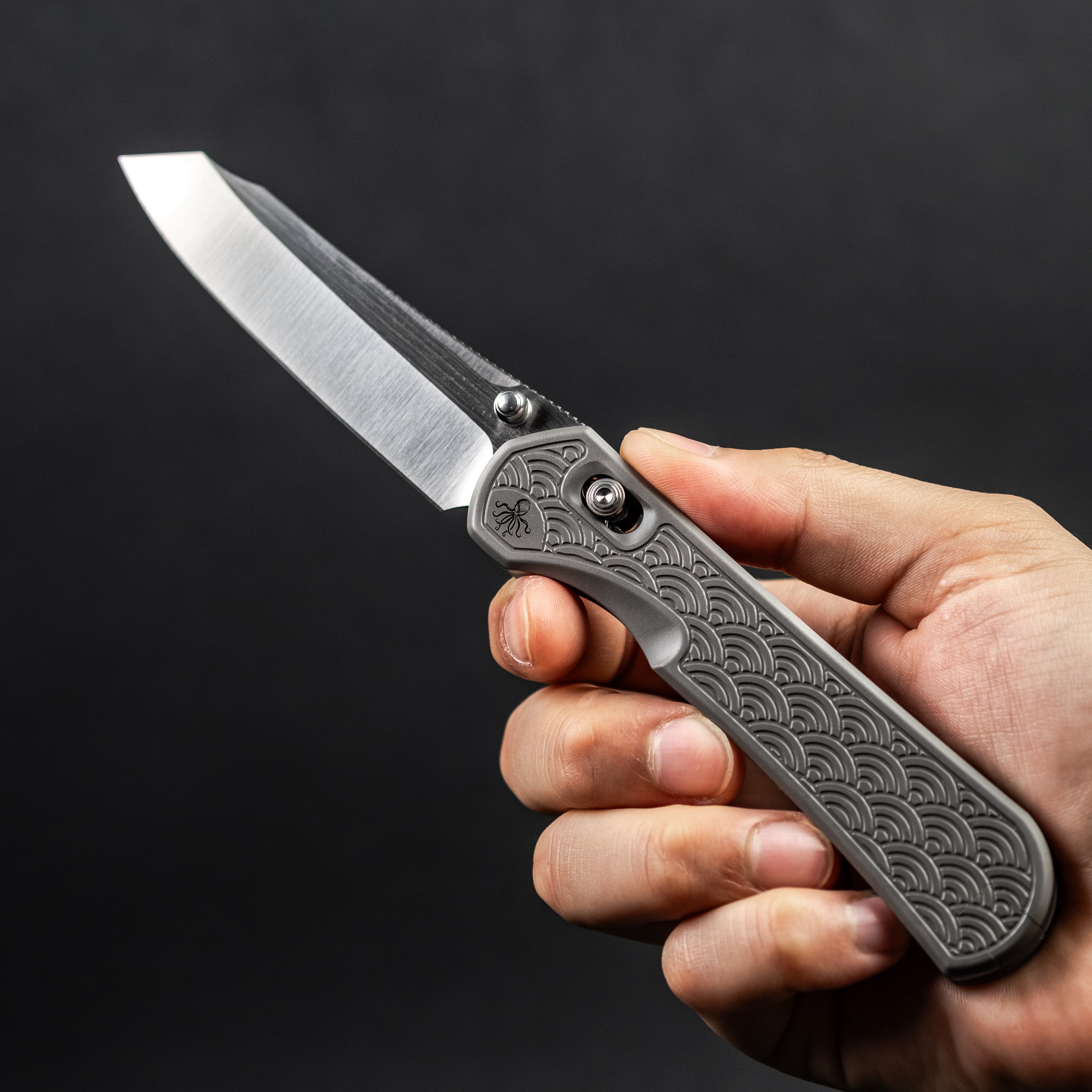 Piratech® x Urban Tsunami | Satin S90V w/ Bead Blast Titanium Seigaiha