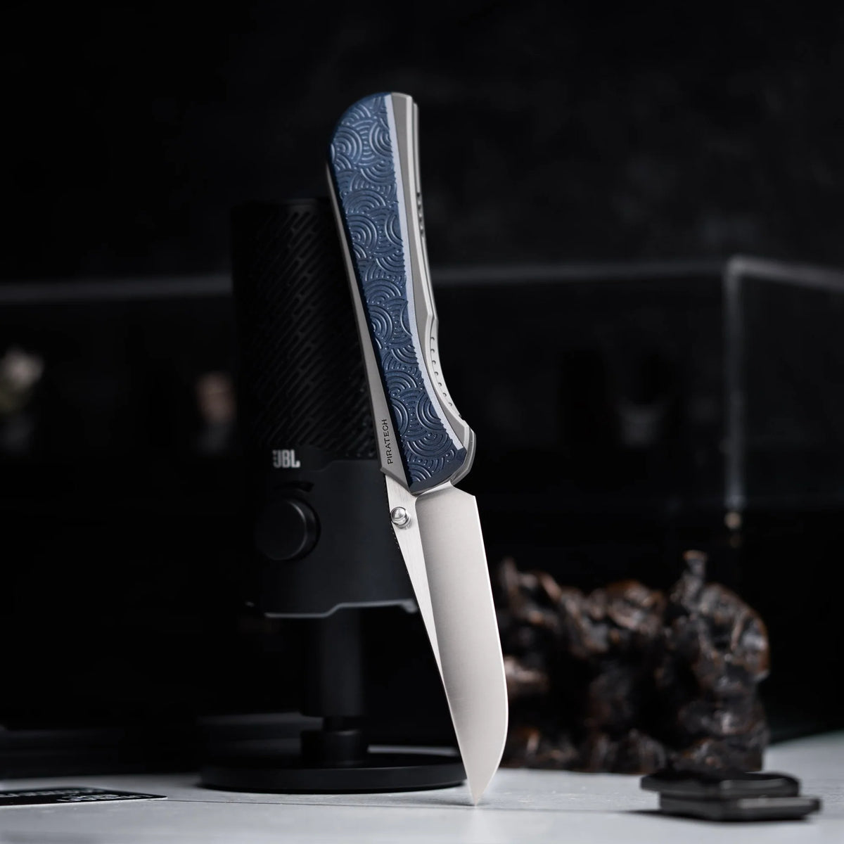 Piratech x URBAN Saga - Satin S90V & Bead Blast Titanium w/ Blue Chaos Seigaiha™