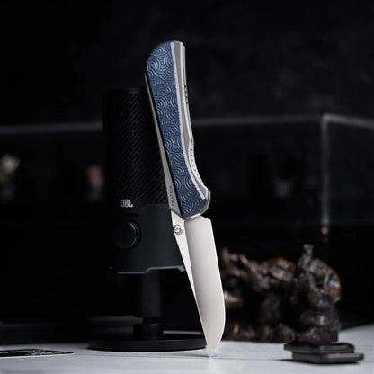 Piratech x URBAN Saga - Satin S90V & Bead Blast Titanium w/ Blue Chaos Seigaiha™