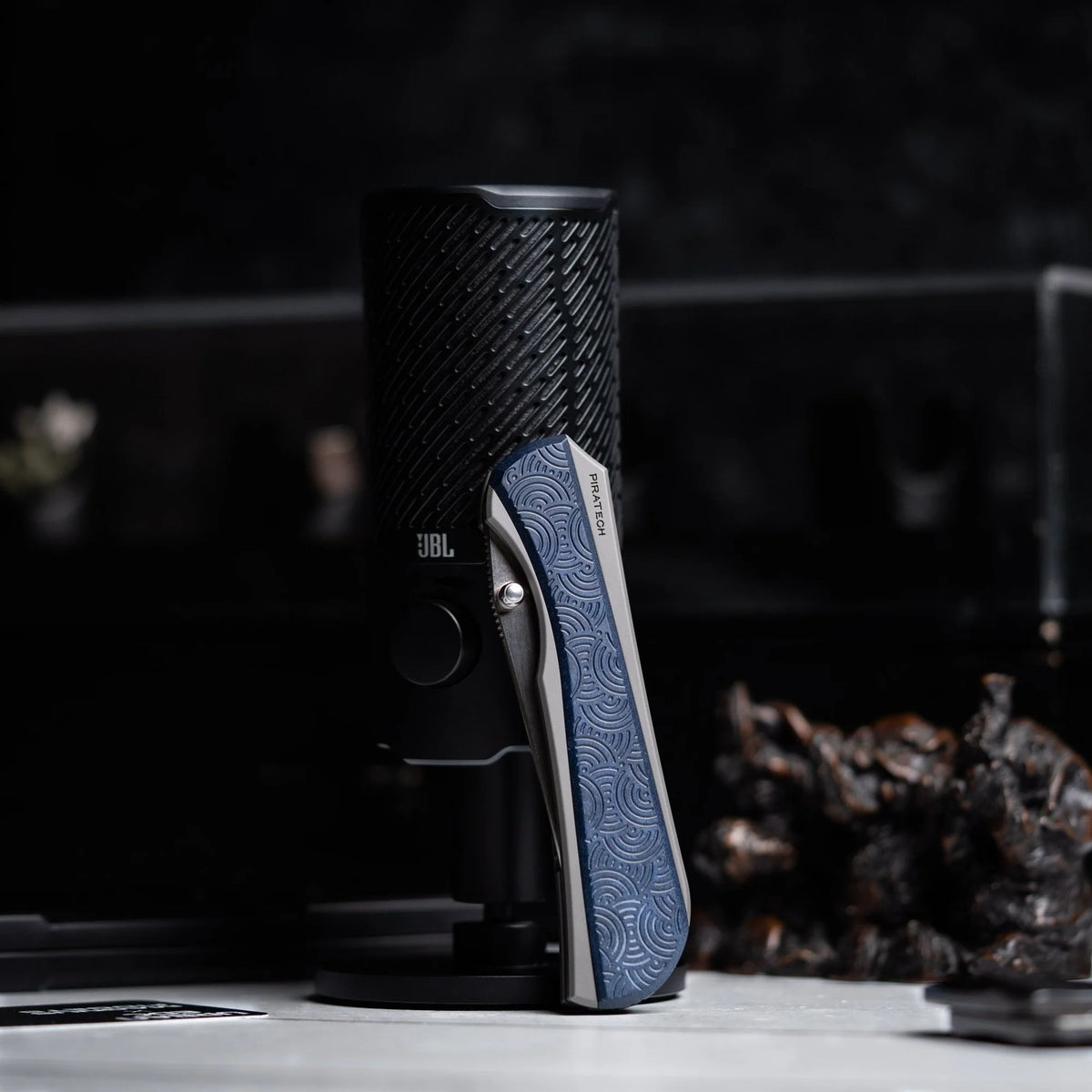 Piratech x URBAN Saga - Satin S90V & Bead Blast Titanium w/ Blue Chaos Seigaiha™