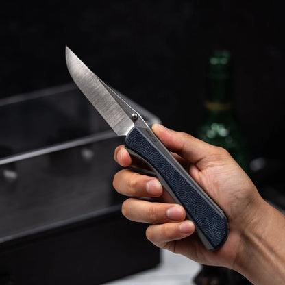 Piratech x URBAN Saga - Satin S90V & Bead Blast Titanium w/ Blue Chaos Seigaiha™