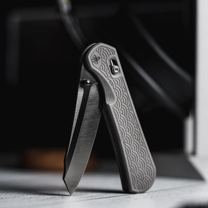 Piratech® x Urban Tsunami | Satin DLC S90V w/ Bead Blast Titanium Seigaiha™